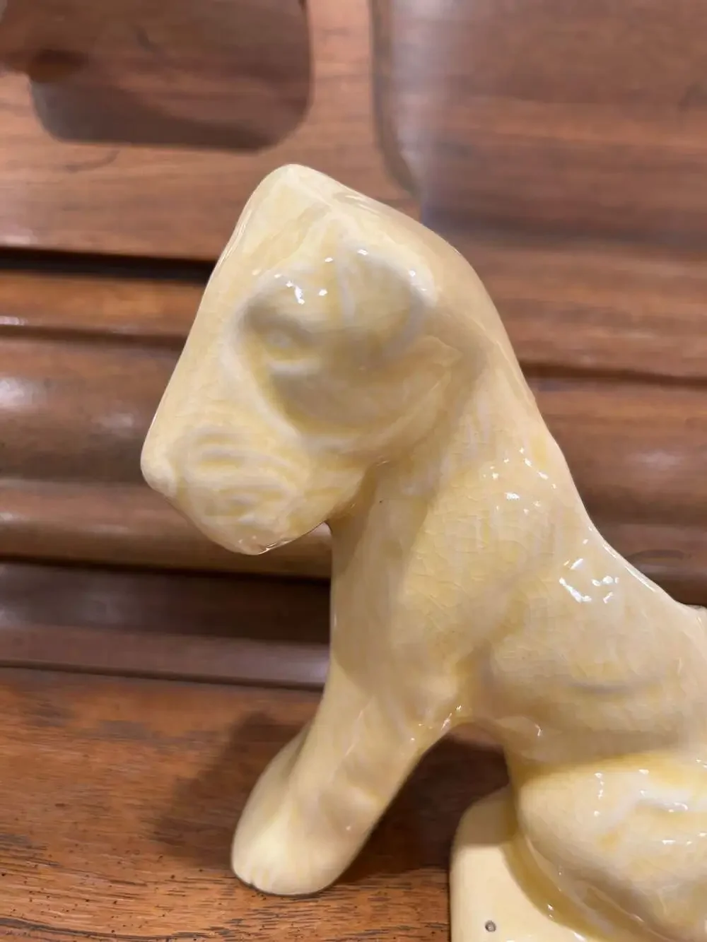 Vintage Ceramic Yellow Crackle Glaze Terrier Dog Planter Vase Figurine